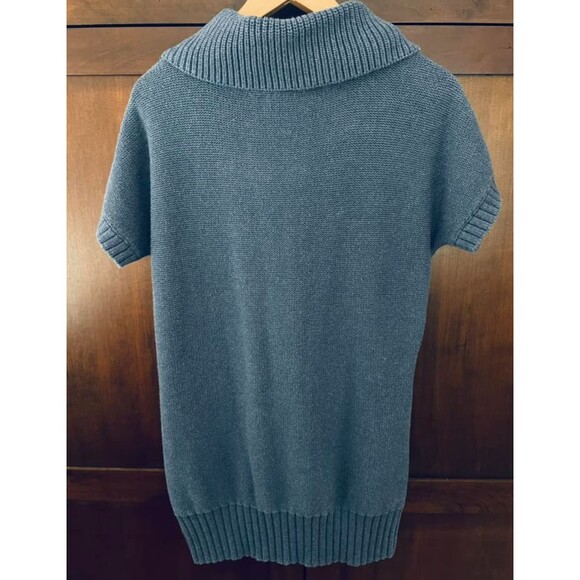 ~ ATHLETA Tisbury Cowl Neck Sweater L Tunic Cable Knit Short Sleeve Blue Womens* - Picture 10 of 12